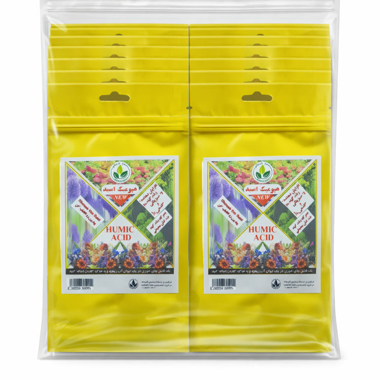 کود هیومیک اسیدپک ۱۰ و ۱۰۰ عددی قیمت ۱۵ و ۲۵ هزار تومان پودری کودکُور برای بهبود کیفیت خاک و ریشهزایی